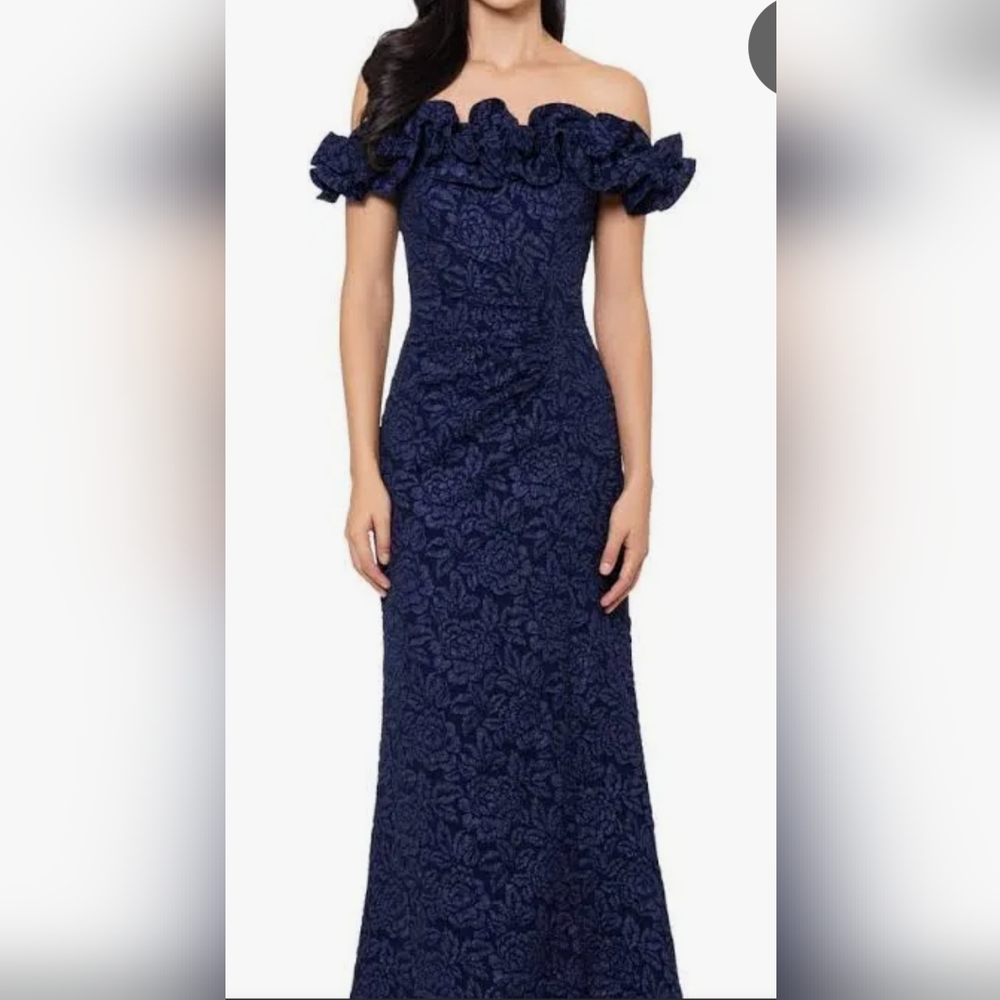 Xscape Blue Strapless Sheath Dress for Weddings